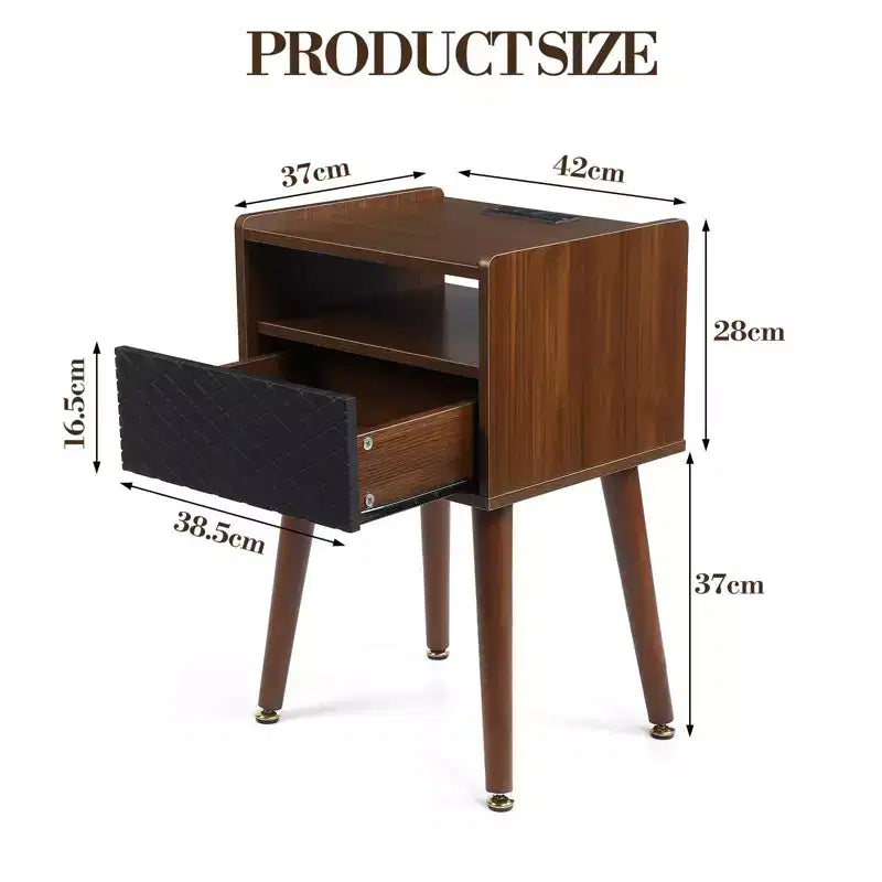 Table d'appoint moderne du milieu du siècle, table de chevet en bois, table d'appoint avec 2 niveaux de rangement, pour chambre à coucher, salon