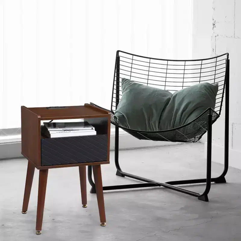Table d'appoint moderne du milieu du siècle, table de chevet en bois, table d'appoint avec 2 niveaux de rangement, pour chambre à coucher, salon