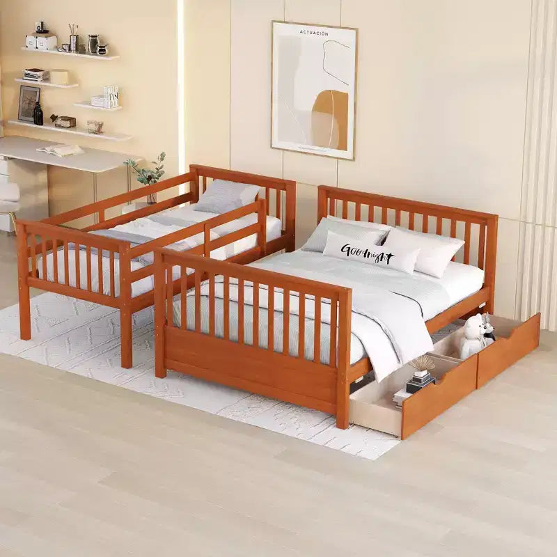 Lit superposé simple/double avec échelles et deux tiroirs de rangement