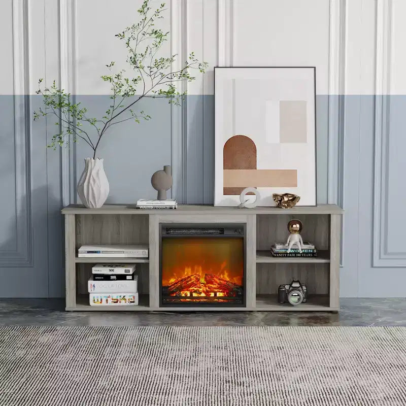 Meuble TV moderne pour téléviseurs jusqu'à 65 pouces avec cheminée électrique de 1400 W