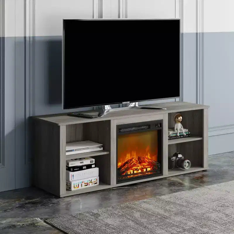 Meuble TV moderne pour téléviseurs jusqu'à 65 pouces avec cheminée électrique de 1400 W