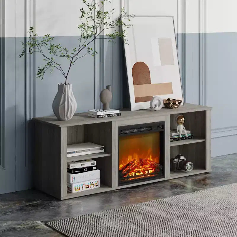 Meuble TV moderne pour téléviseurs jusqu'à 65 pouces avec cheminée électrique de 1400 W