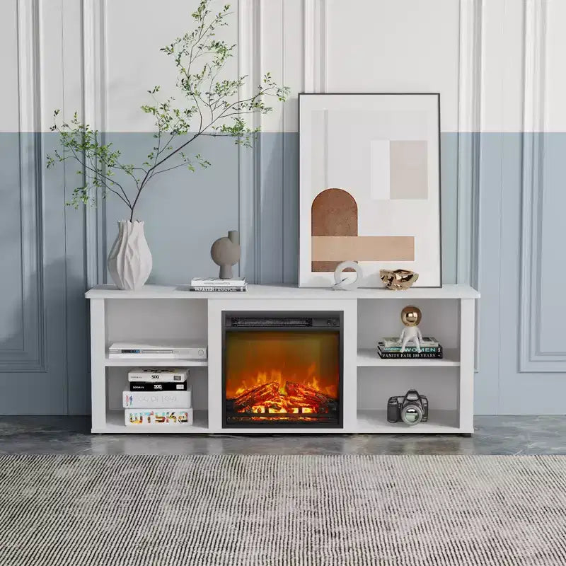 Meuble TV moderne pour téléviseurs jusqu'à 65 pouces avec cheminée électrique de 1400 W