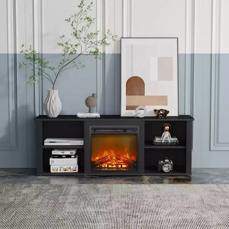 Meuble TV moderne pour téléviseurs jusqu'à 65 pouces avec cheminée électrique de 1400 W