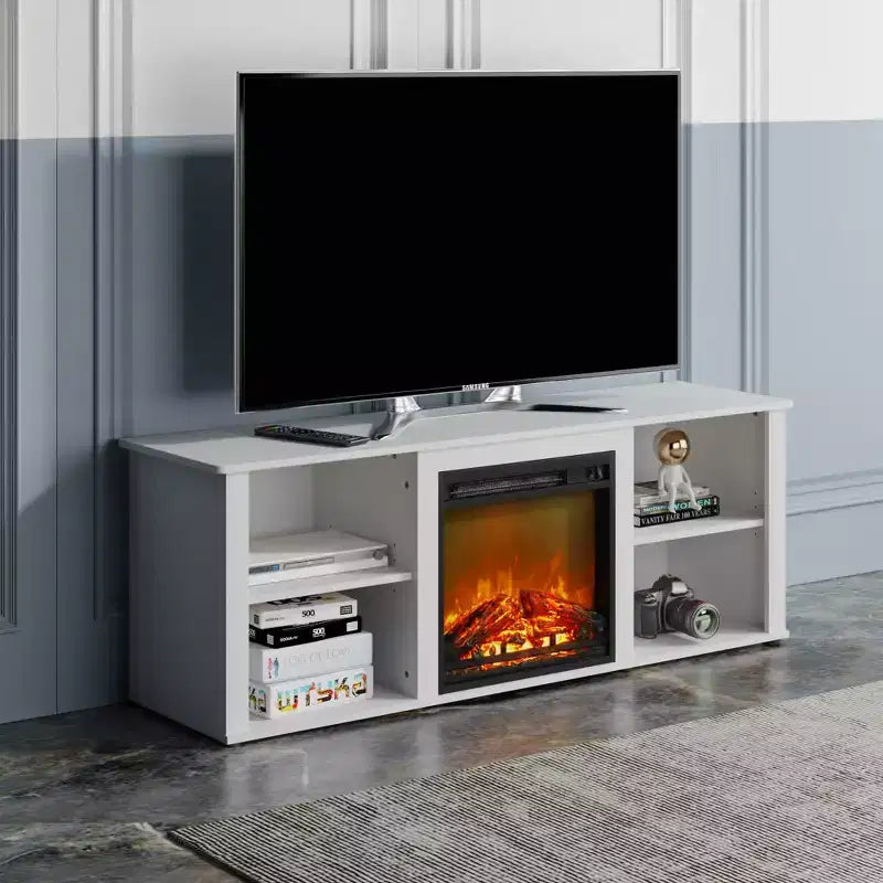 Meuble TV moderne pour téléviseurs jusqu'à 65 pouces avec cheminée électrique de 1400 W