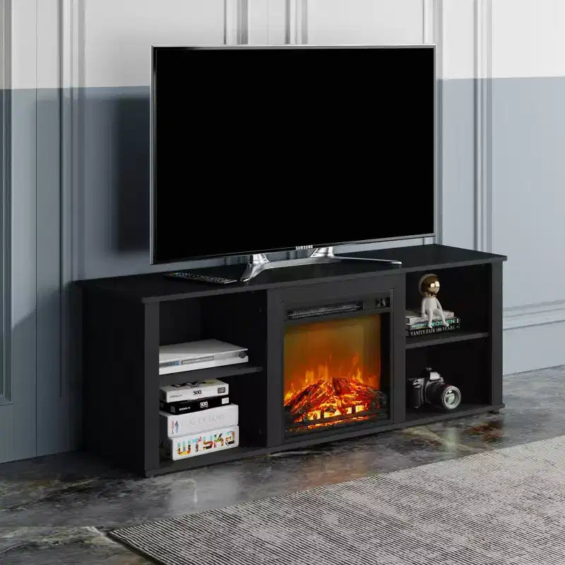 Meuble TV moderne pour téléviseurs jusqu'à 65 pouces avec cheminée électrique de 1400 W