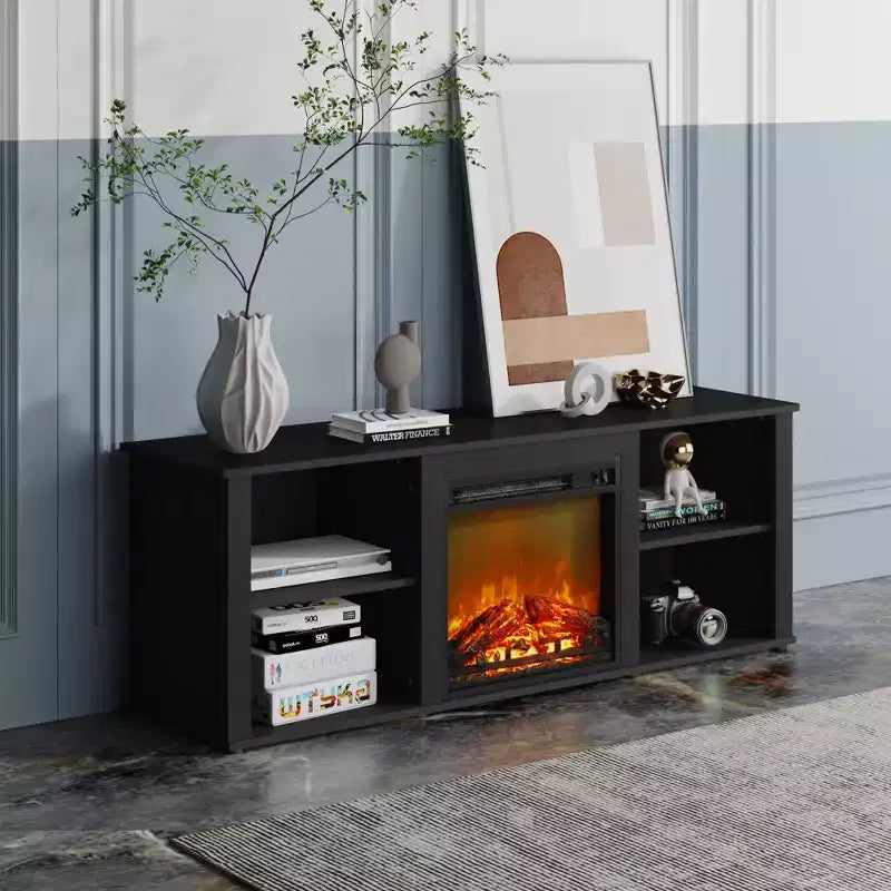 Meuble TV moderne pour téléviseurs jusqu'à 65 pouces avec cheminée électrique de 1400 W