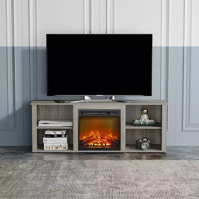 Meuble TV moderne pour téléviseurs jusqu'à 65 pouces avec cheminée électrique de 1400 W