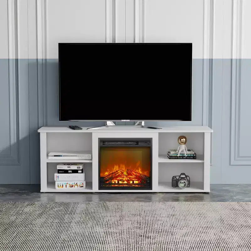 Meuble TV moderne pour téléviseurs jusqu'à 65 pouces avec cheminée électrique de 1400 W