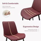Chaise de salle à manger en cuir PU rouge avec pieds en métal, fauteuils sans accoudoirs rembourrés à motif de vagues