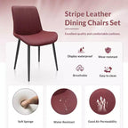 Chaise de salle à manger en cuir PU rouge avec pieds en métal, fauteuils sans accoudoirs rembourrés à motif de vagues