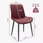 Chaise de salle à manger en cuir PU rouge avec pieds en métal, fauteuils sans accoudoirs rembourrés à motif de vagues