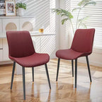 MAYEERTY Red PU Leather Dining Chair with Metal Legs Wave Pattern Upholsteres Armless Chairs