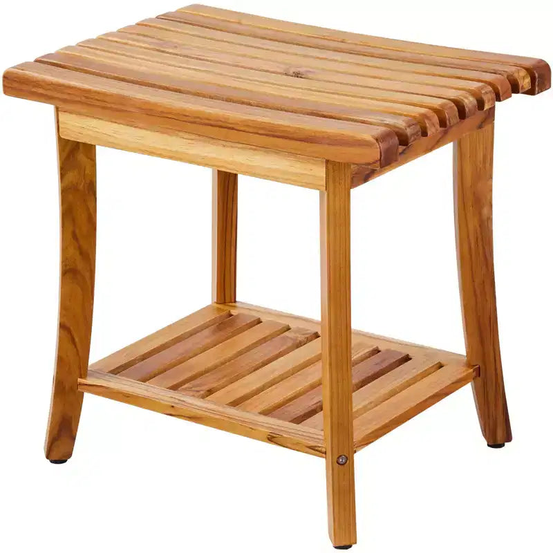 VEVOR Teak Shower Bench, 20 x 14.3 x 17.9 in, Waterproof Wood Shower Stool with Storage Shelf, 400 lbs Maximum Load Capacity, Natural Teak