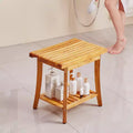 Banc de douche en teck, 50,8 x 36,3 x 45,5 cm, Tabouret de douche en bois étanche avec étagère de rangement, Capacité de charge maximale de 181 kg, Teck naturel