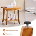 Banc de douche en teck, 50,8 x 36,3 x 45,5 cm, Tabouret de douche en bois étanche avec étagère de rangement, Capacité de charge maximale de 181 kg, Teck naturel