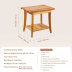 Banc de douche en teck, 50,8 x 36,3 x 45,5 cm, Tabouret de douche en bois étanche avec étagère de rangement, Capacité de charge maximale de 181 kg, Teck naturel