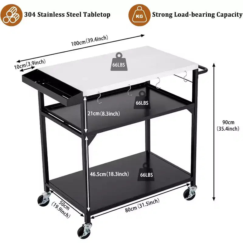 Table de chariot de barbecue extérieur à 4 roues, Table de four à pizza en acier inoxydable pour l'extérieur, Station de cuisson mobile