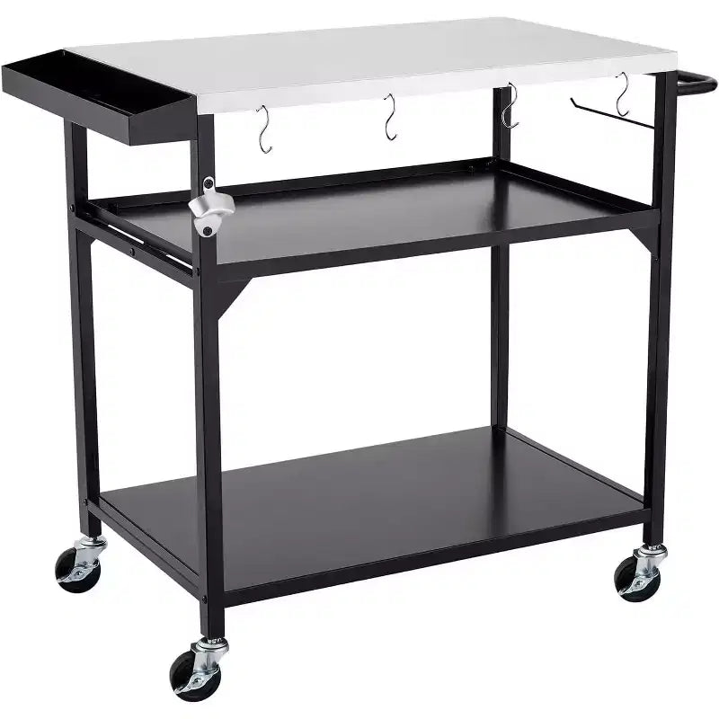 Table de chariot de barbecue extérieur à 4 roues, Table de four à pizza en acier inoxydable pour l'extérieur, Station de cuisson mobile