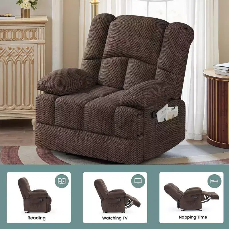 Fauteuil inclinable à bascule surdimensionné en chocolat pour le salon des adultes