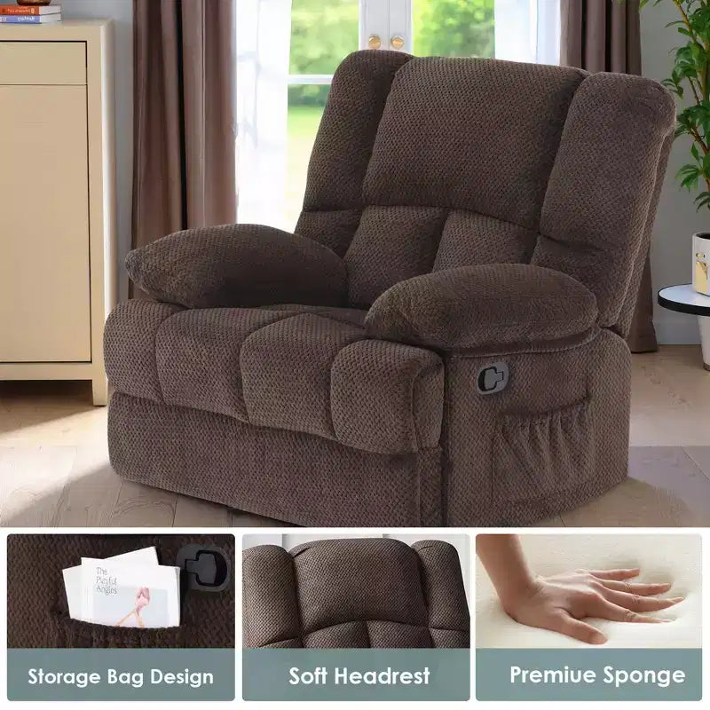 Fauteuil inclinable à bascule surdimensionné en chocolat pour le salon des adultes