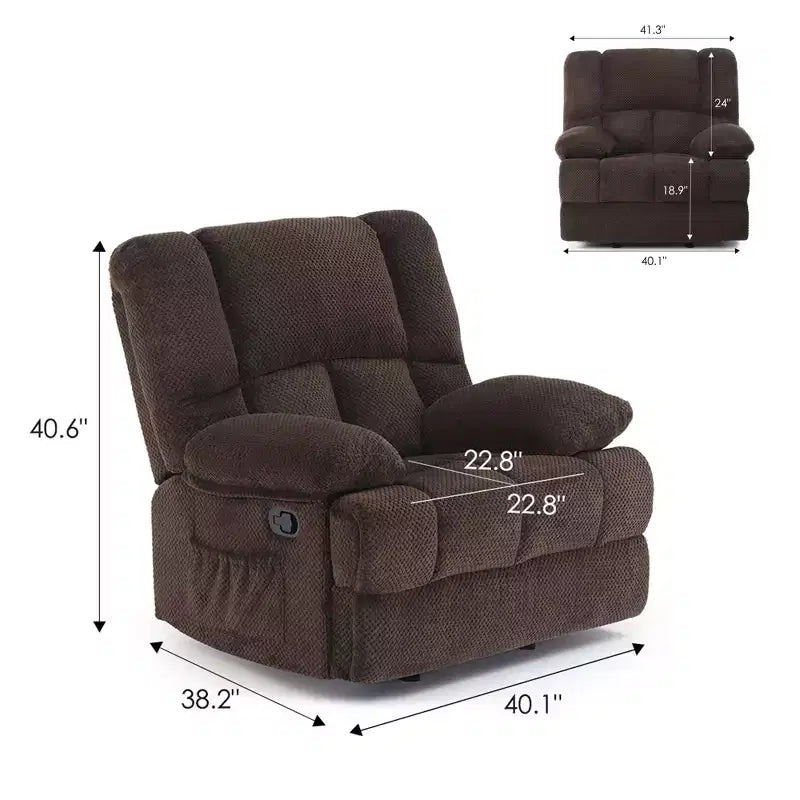 Fauteuil inclinable à bascule surdimensionné en chocolat pour le salon des adultes