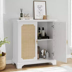Bahut/buffet vintage en rotin avec 4 portes et étagère réglable, table console de style bohème