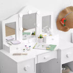 Coiffeuses pour enfants avec lumières, table de maquillage pour enfants, 3 miroirs et tiroir, coiffeuse princesse en bois, coiffeuse pour tout-petits