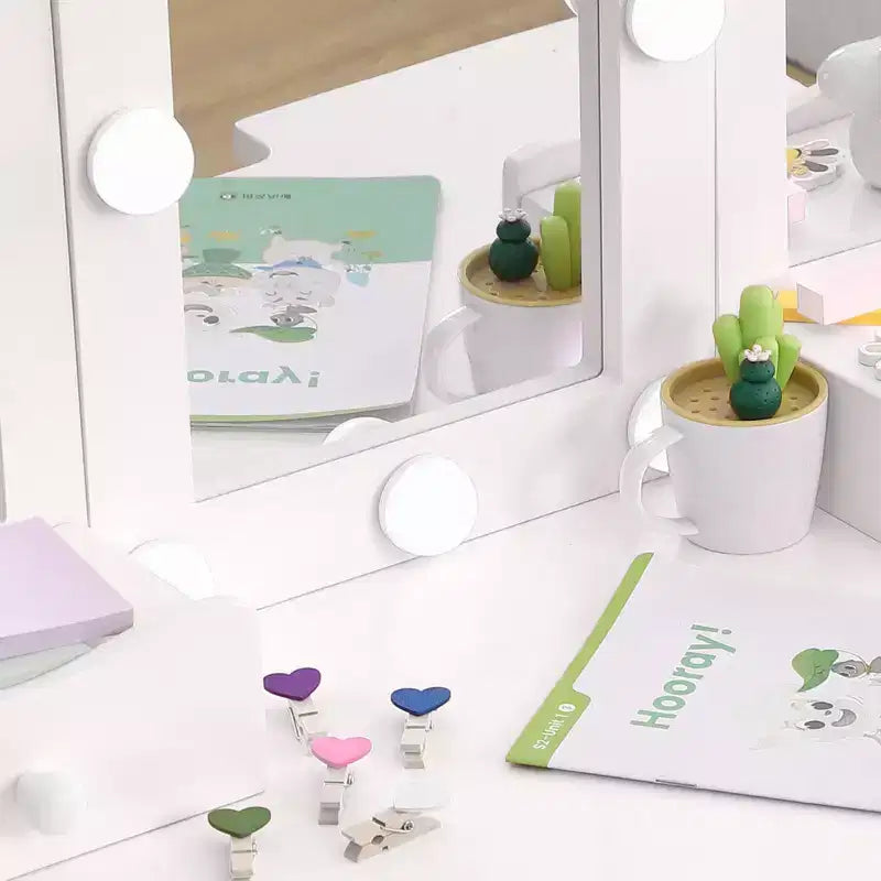 Coiffeuses pour enfants avec lumières, table de maquillage pour enfants, 3 miroirs et tiroir, coiffeuse princesse en bois, coiffeuse pour tout-petits