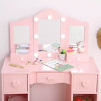 Coiffeuses pour enfants avec lumières, table de maquillage pour enfants, 3 miroirs et tiroir, coiffeuse princesse en bois, coiffeuse pour tout-petits