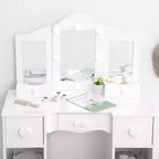 Coiffeuses pour enfants avec lumières, table de maquillage pour enfants, 3 miroirs et tiroir, coiffeuse princesse en bois, coiffeuse pour tout-petits