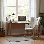 Fauteuil d'appoint à dossier haut et pieds en bois, avec revêtement capitonné, pour salon ou chambre à coucher