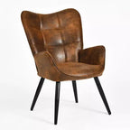 Fauteuil d'appoint à dossier haut et pieds en bois, avec revêtement capitonné, pour salon ou chambre à coucher