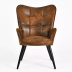 Fauteuil d'appoint à dossier haut et pieds en bois, avec revêtement capitonné, pour salon ou chambre à coucher