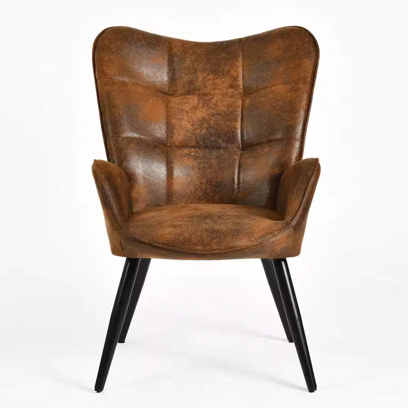 Fauteuil d'appoint à dossier haut et pieds en bois, avec revêtement capitonné, pour salon ou chambre à coucher