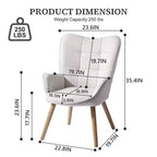 Fauteuil d'appoint à dossier haut et pieds en bois, avec revêtement capitonné, pour salon ou chambre à coucher