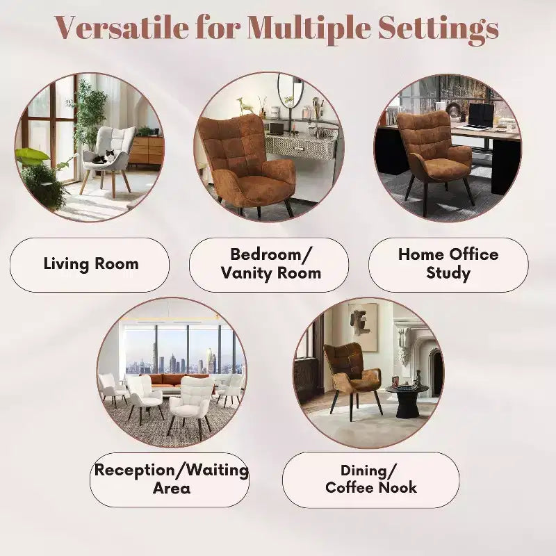 Fauteuil d'appoint à dossier haut et pieds en bois, avec revêtement capitonné, pour salon ou chambre à coucher