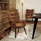 Fauteuil d'appoint à dossier haut et pieds en bois, avec revêtement capitonné, pour salon ou chambre à coucher