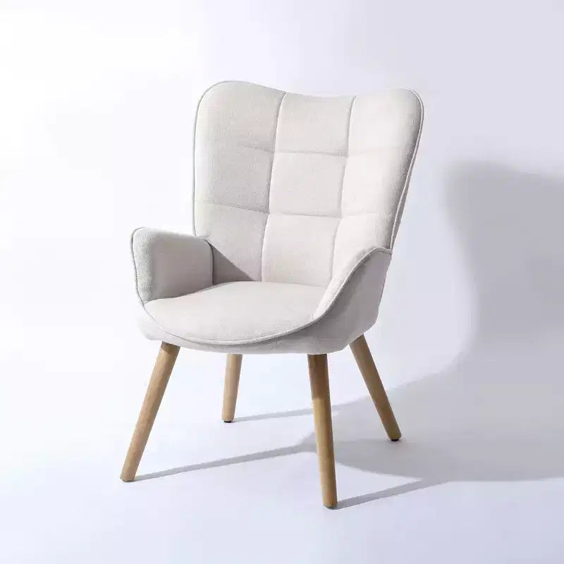 Fauteuil d'appoint à dossier haut et pieds en bois, avec revêtement capitonné, pour salon ou chambre à coucher