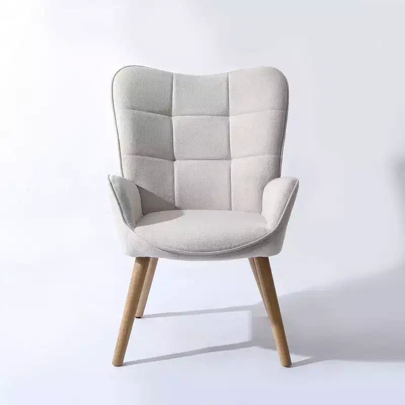 Fauteuil d'appoint à dossier haut et pieds en bois, avec revêtement capitonné, pour salon ou chambre à coucher