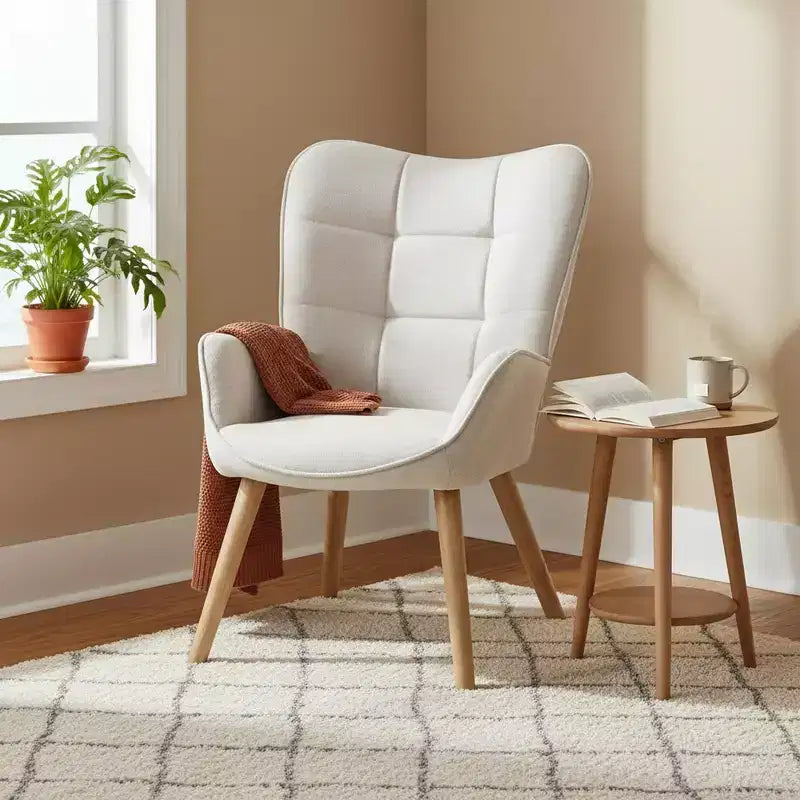 Homy Casa Wingback Accent Chair with Tufted Upholstery, High Back & Wooden Legs, for Living Room or Bedroom