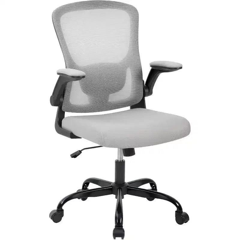 Fauteuil de bureau ergonomique haut de gamme en maille grise - Hauteur réglable, accoudoirs relevables et support lombaire - Siège pivotant confortable pour la maison, le jeu et le travail