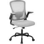 Fauteuil de bureau ergonomique haut de gamme en maille grise - Hauteur réglable, accoudoirs relevables et support lombaire - Siège pivotant confortable pour la maison, le jeu et le travail