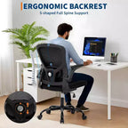 Fauteuil de bureau ergonomique haut de gamme en maille grise - Hauteur réglable, accoudoirs relevables et support lombaire - Siège pivotant confortable pour la maison, le jeu et le travail