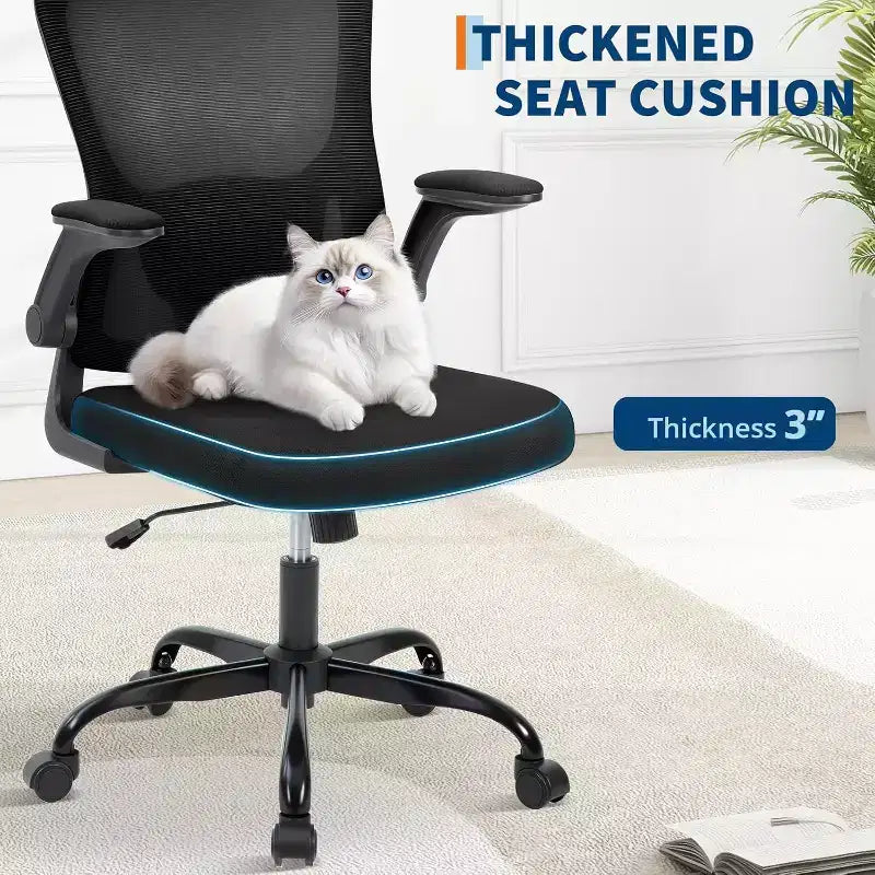 Fauteuil de bureau ergonomique haut de gamme en maille grise - Hauteur réglable, accoudoirs relevables et support lombaire - Siège pivotant confortable pour la maison, le jeu et le travail