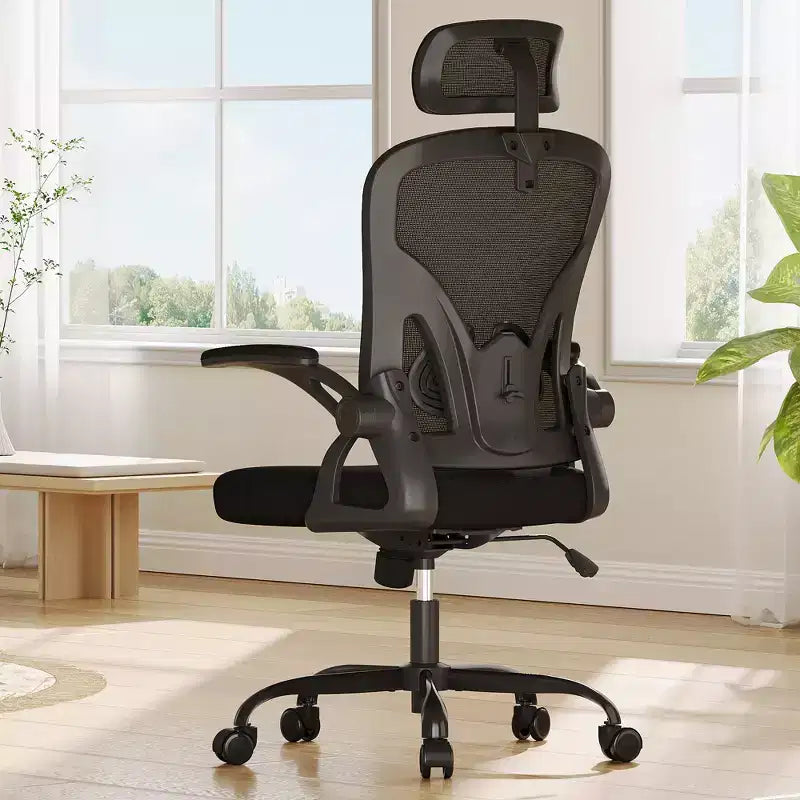 Chaise de bureau ergonomique - Avec appui-tête, accoudoirs relevables et support lombaire réglable (noir)