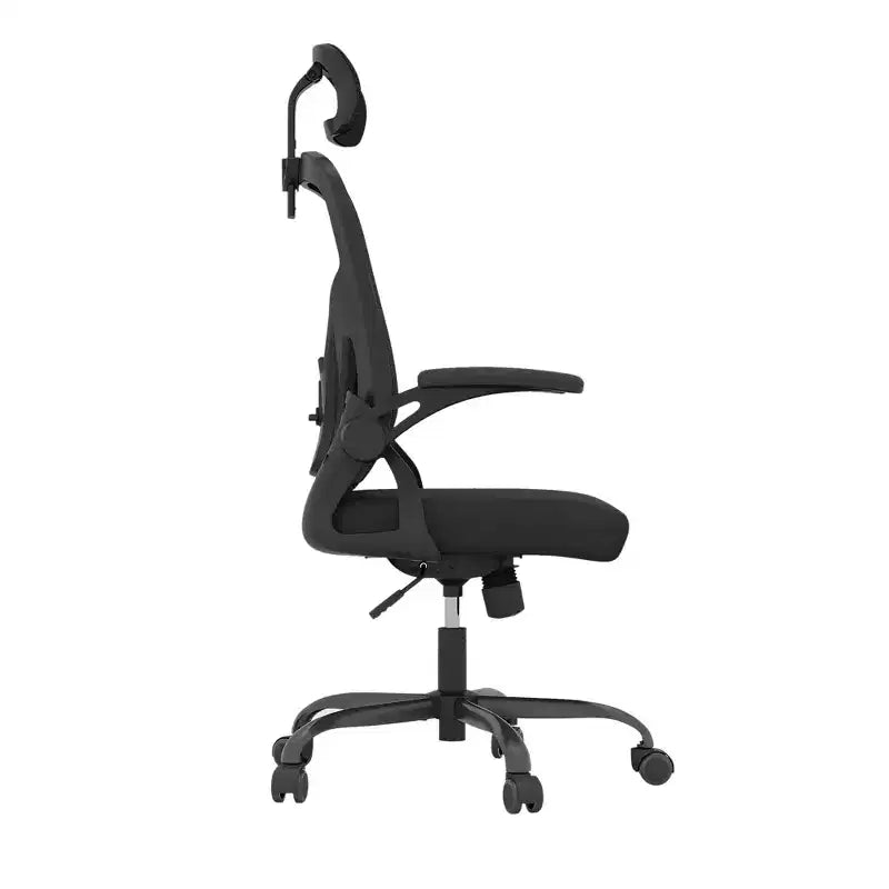 Chaise de bureau ergonomique - Avec appui-tête, accoudoirs relevables et support lombaire réglable (noir)
