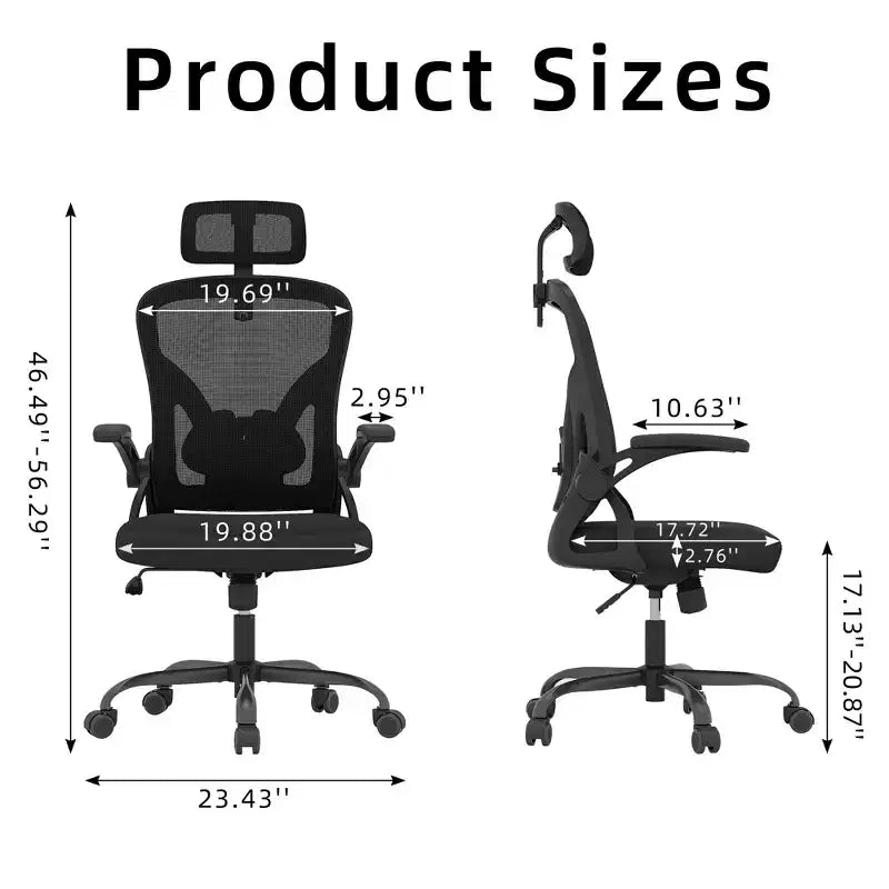 Chaise de bureau ergonomique - Avec appui-tête, accoudoirs relevables et support lombaire réglable (noir)