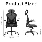 Chaise de bureau ergonomique - Avec appui-tête, accoudoirs relevables et support lombaire réglable (noir)