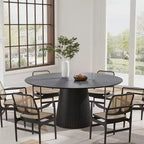 PexFix 60 Round Dining Table for 6 People Modern Pedestal Table with Fluted Cone Base & Wood MDF Top for Small Space Kitchen Dining Room Cafe Black